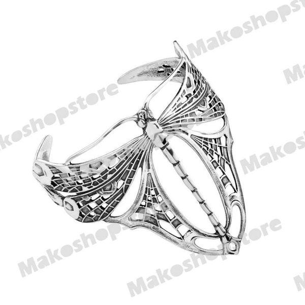 Sterling Silver 925 Large vintage Dragonfly filigree Cuff Bracelet with / without gemstones