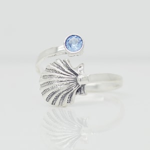 Sea Shell adjustable spoon ring in Sterling Silver 925 with Birthstone