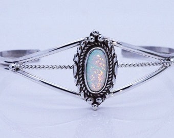 White Opal cuff bracelet in Sterling Silver 925