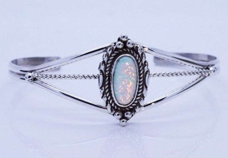White Opal cuff bracelet in Sterling Silver 925