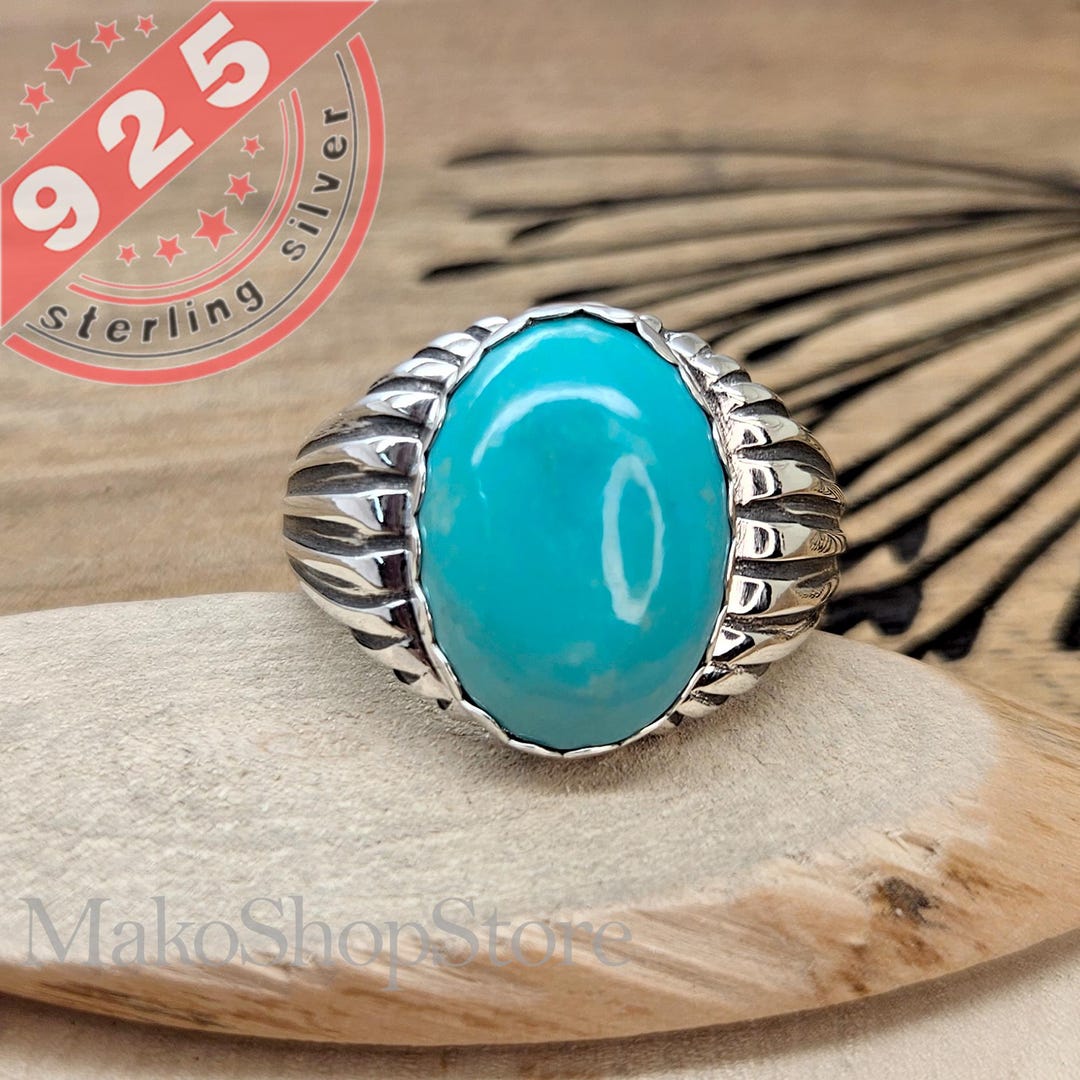 Natural Kingman Turquoise Men Ring Size 7.5 Through 13.5 in Sterling ...