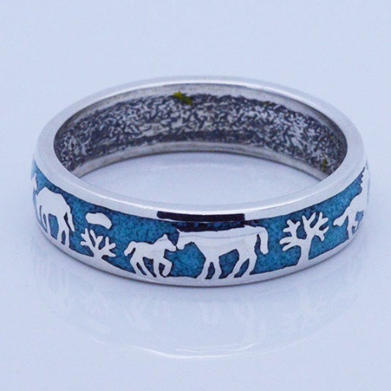 Horse ring in Sterling Silver 925 with Turquoise inlay Etsy