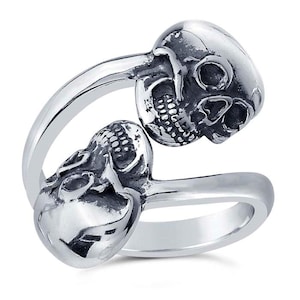 Gothic Rules! Human Skulls adjustable spoon ring for Ladies in Sterling Silver 925