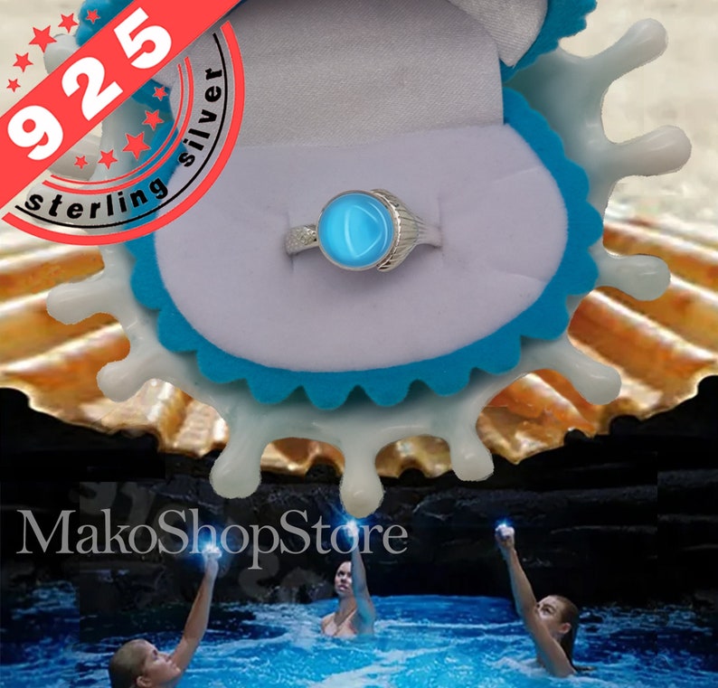 Glow in the dark Real Mako Mermaid Moonpool Island of secrets Ring Sterling Silver 925 for Real Fans image 1