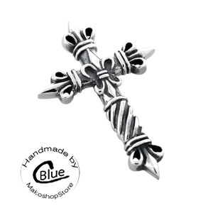 Thick Vintage Fleur-de-Lis Cross Pendant Solid in sterling silver 925