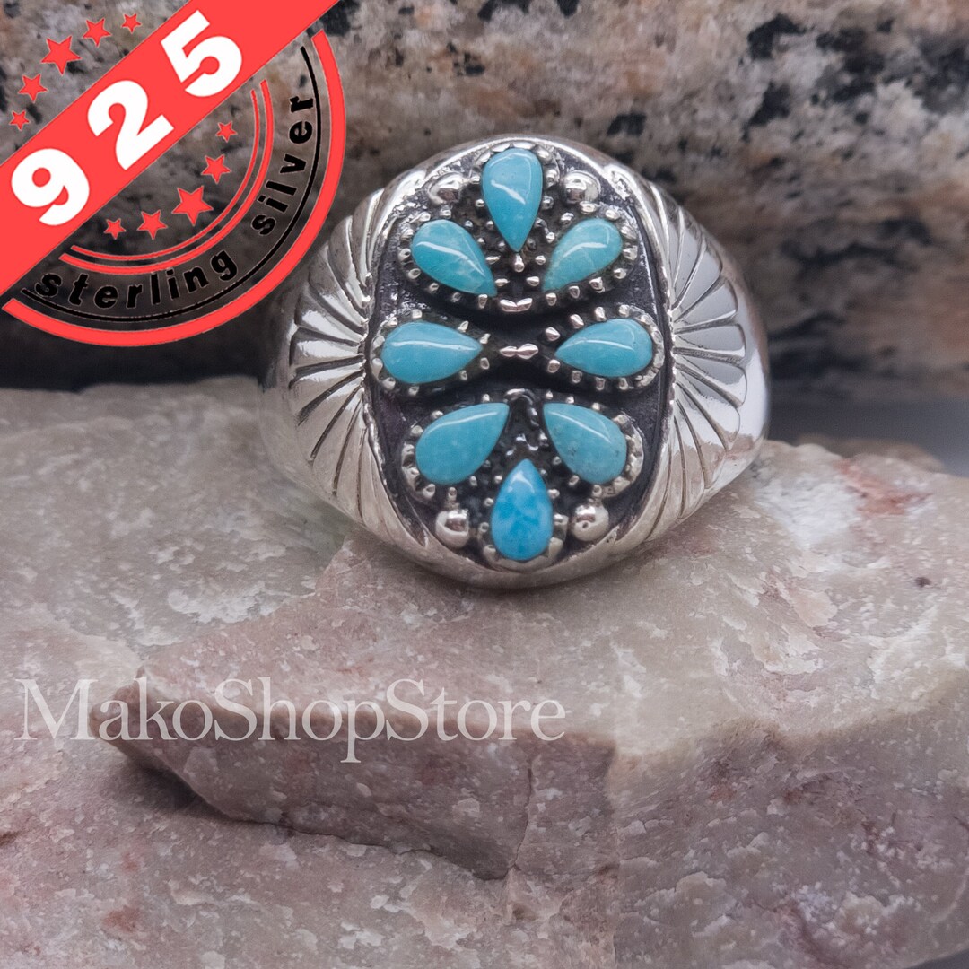 8 Genuine Sleeping Beauty Turquoise Men Ring in Sterling Silver 925 - Etsy