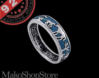 Liquidation! Horse ring in Sterling Silver 925 with Turquoise inlay size 5 11 12 13 14 15