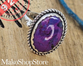 Stunning Purple Mohave ring in Sterling Silver 925 handmade by artist any ring size very sturdy Solid flash color genuine gemstone