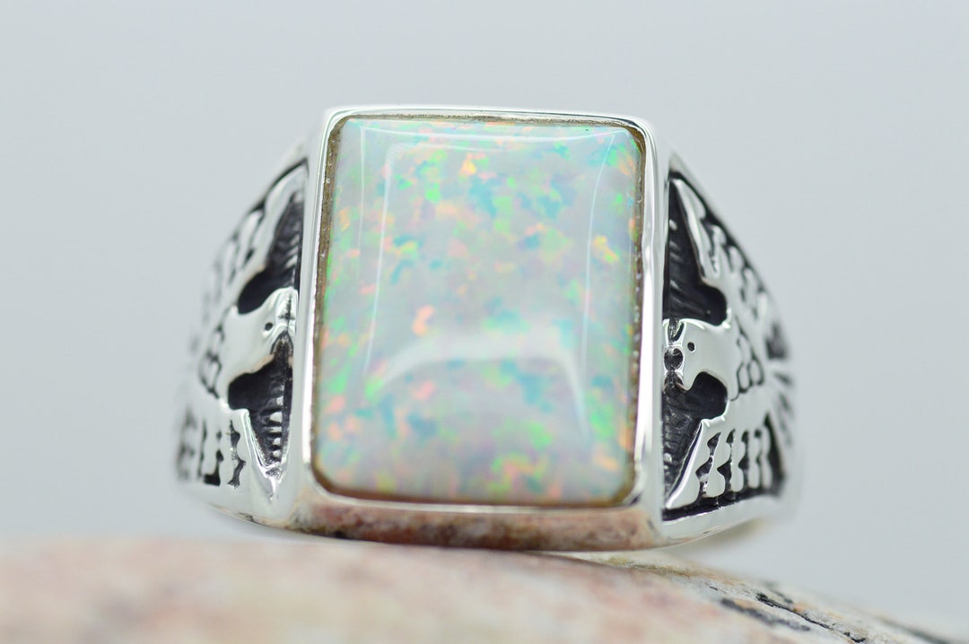 White Buffalo & Fire Opal Inlay Ring Size 8.5 main image 1
