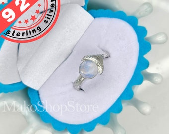 Regenbogen Mondstein Echt Mako Meerjungfrau Ring Sterling Silber 925 Exklusiv bei MakoShopStore Größe 5 6 7 8 9 10 CUSTOM gravierter Name