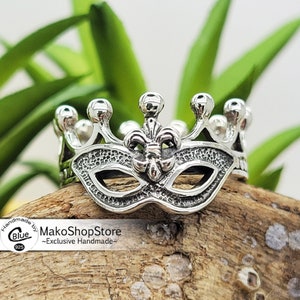 Mascaraed Fleur-de-Lis Mask Ring Louisiana Mardi Gras Sterling Silver 925 any size