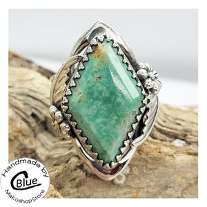 Natural Chrysocolla Ring size 7.75 in Sterling Silver 925 by Jewelry Artist