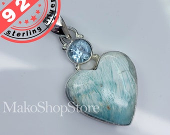 15.82cts natural blue aragonite heart Faceted topaz solid 925 sterling silver pendant