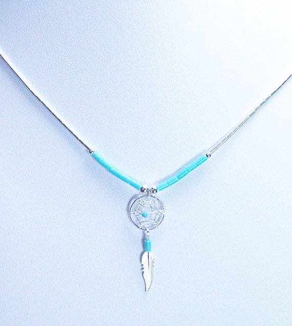 Collier Attrape-rêve En Métal Doré Avec Perle Turquoise - Neuf Avec étiquettes - Bijou Ethnique Bohème