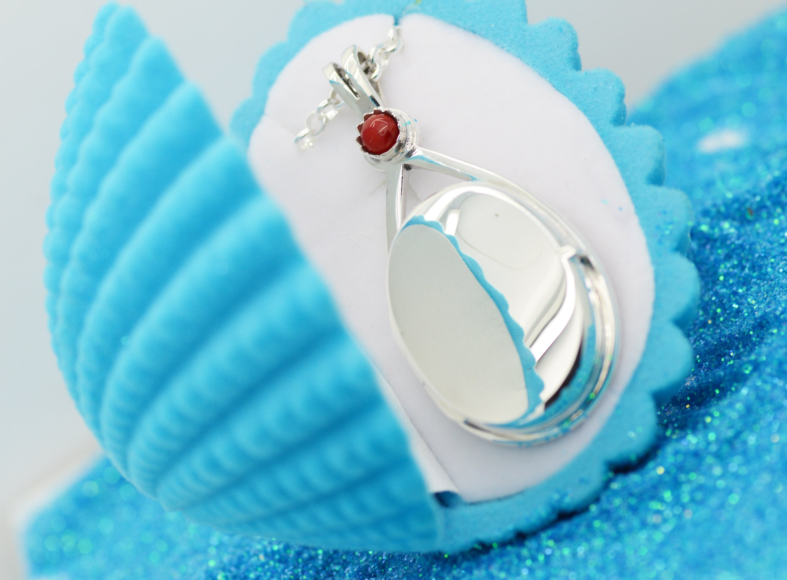 Real Size H2O Mermaid Locket 3 Waves on the Back Pendant Sterling