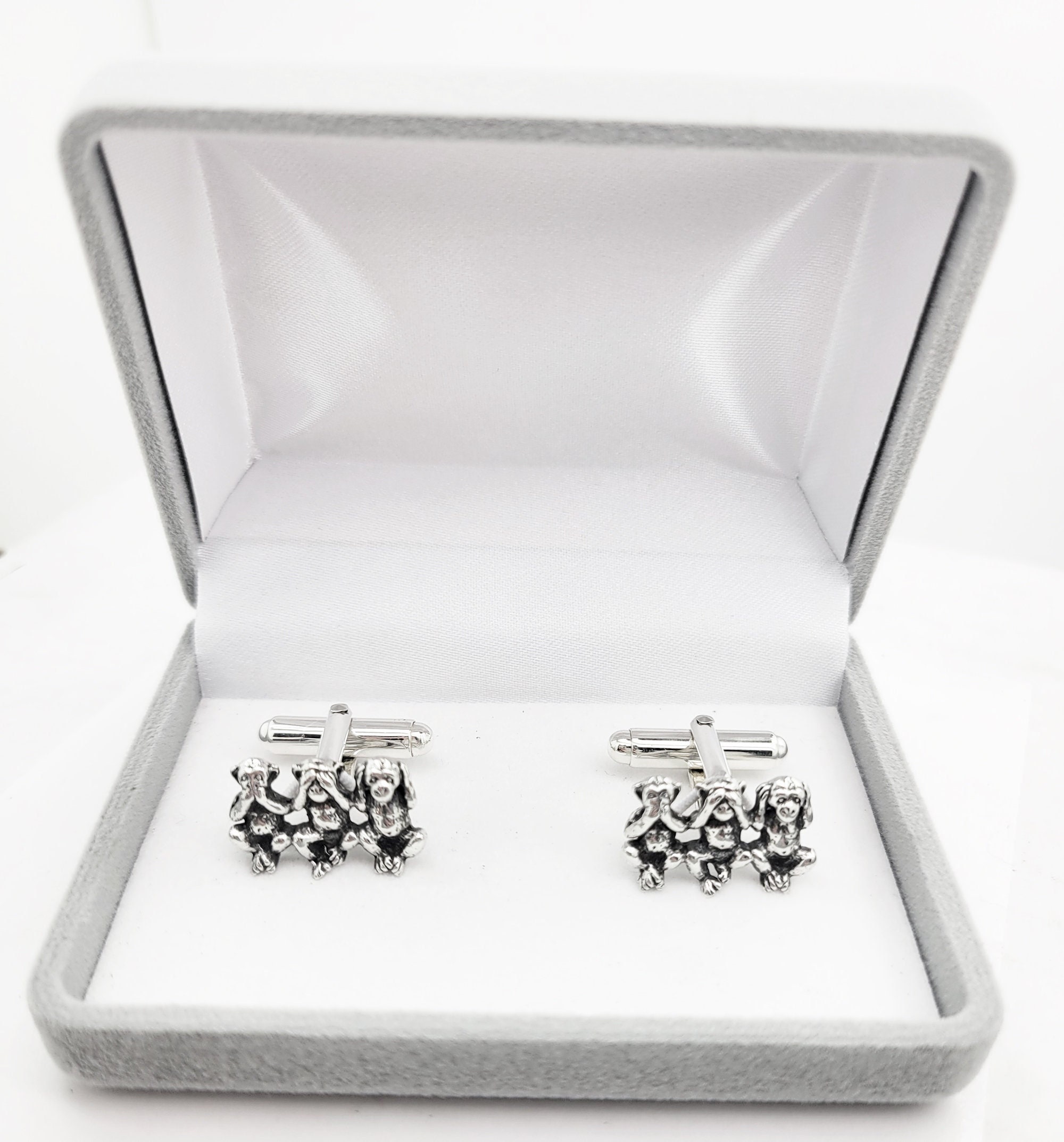 3 Wise Monkeys Cufflinks in Sterling Silver 925 With Giftbox