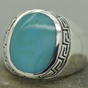 Inlay Genuine Turquoise Men Ring size 12 in Sterling Silver 925