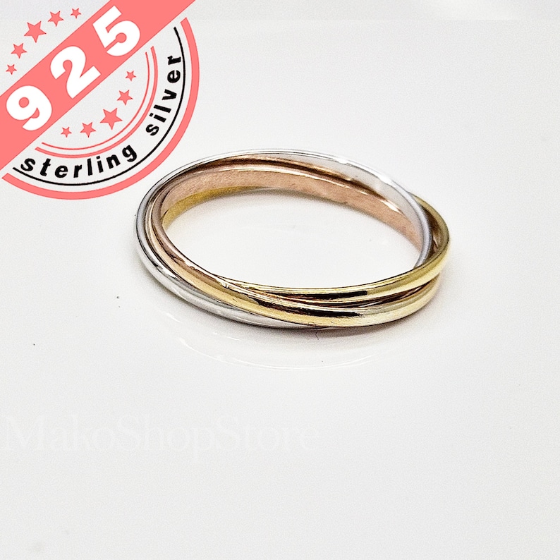 Interlocking Ring Set Interlocking Set of 3 Rings in Silver, 18k Gold-fill Rose Gold-filled ...