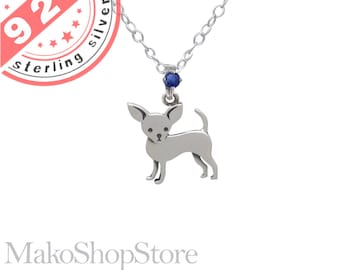 Chihuahua dog pendant in Sterling Silver 925 with without birthstone