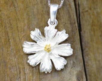 2 Tone Daisy Pendant Sterling Silver 925 and 18K Gold Center