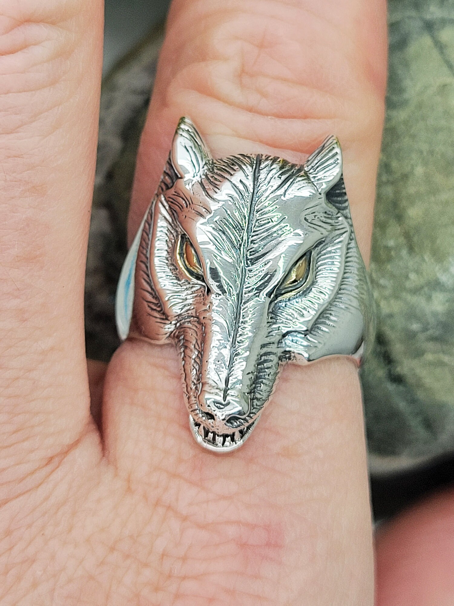 Bague t te de loup pour homme en argent sterling 925 d tails fins