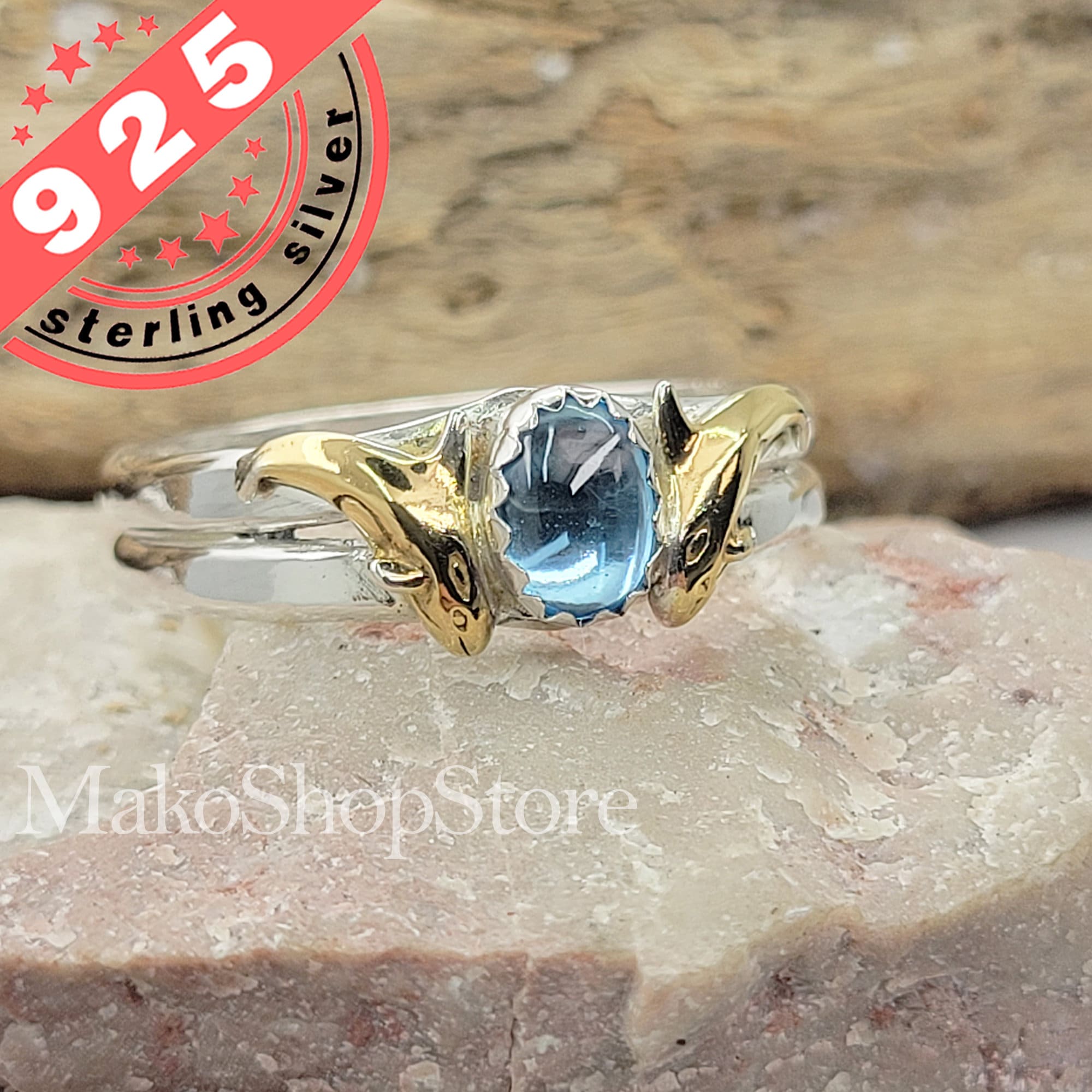 18K Gold Filled Killer Whales Orca Ring With Turquoise or