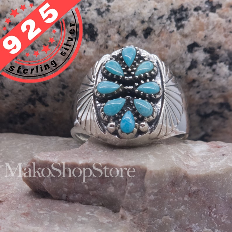 8 Genuine Sleeping Beauty Turquoise Men Ring in Sterling Silver 925 - Etsy