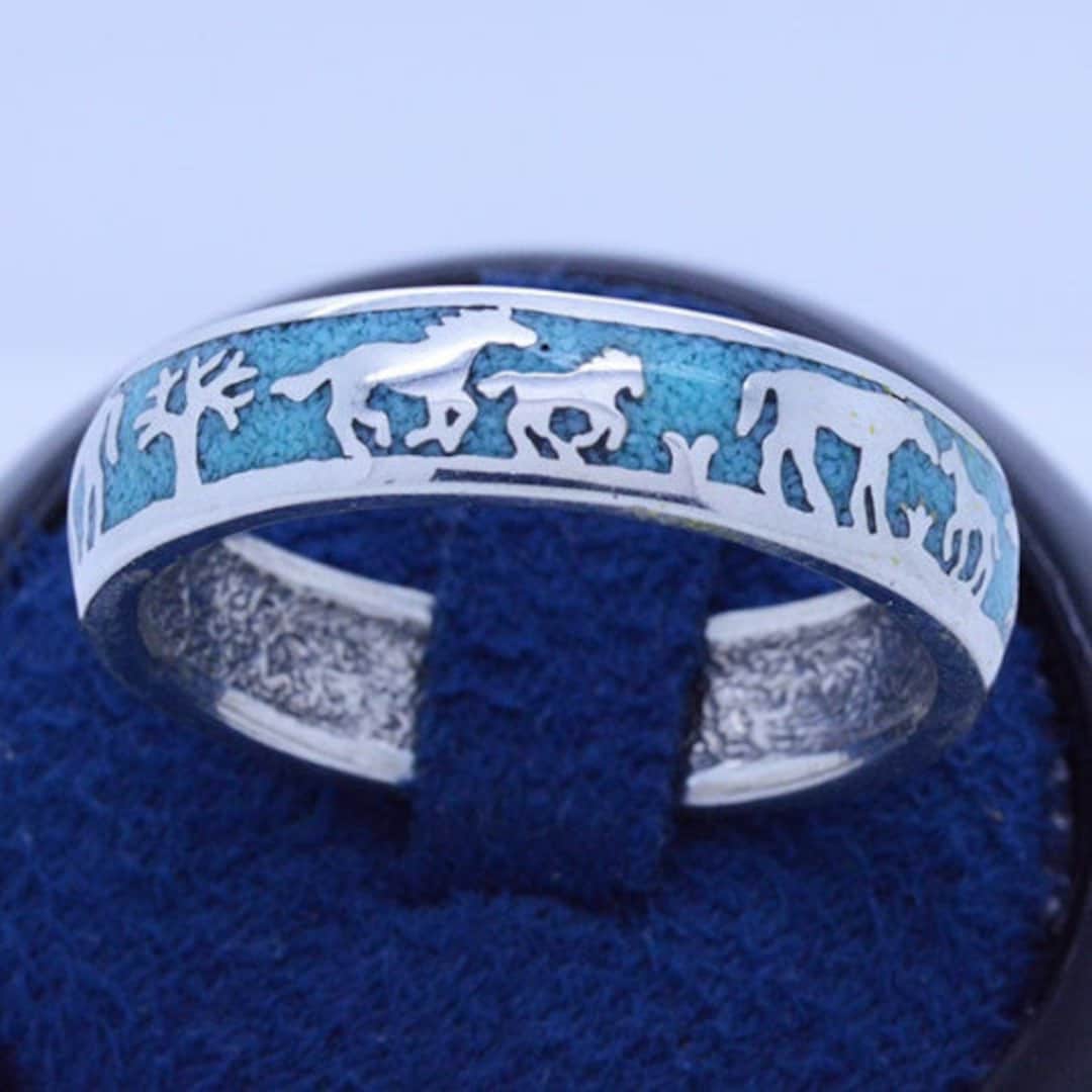 Horse Ring in Sterling Silver 925 With Turquoise Inlay Etsy