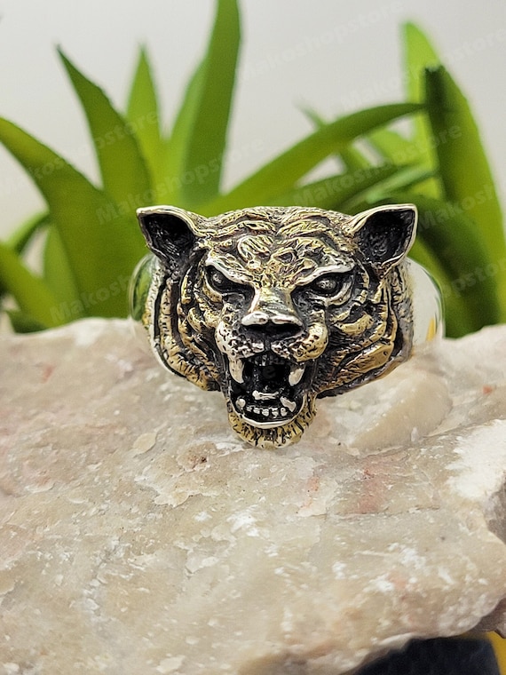 Anello testa di tigre in argento sterling 925 e otturazioni in oro 10k ANELLO da uomo Etsy Italia