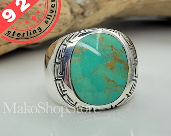 Natural Turquoise Inlay Ring size 8.5 in Sterling Silver 925 Unique Kingman