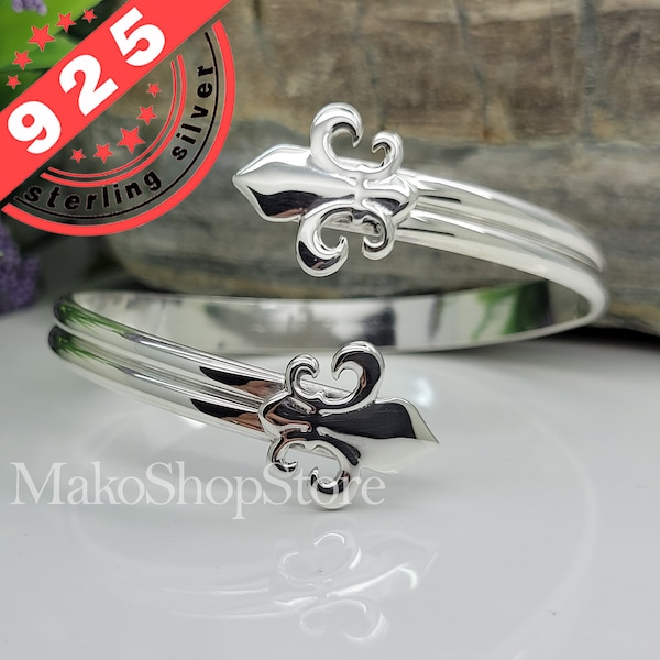 Réglable Wrap Fleur-de-Lys cuff Bracelet Sterling Silver 925 Bangle Bracelet petit, moyen, grand ou XL