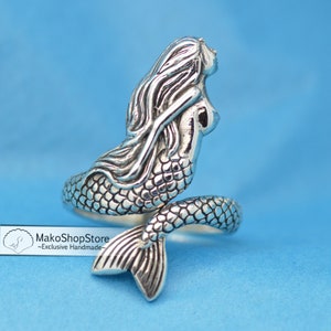 Best beoordeelde zeemeerminwikkelring massief sterlingzilver 925 verstelbaar