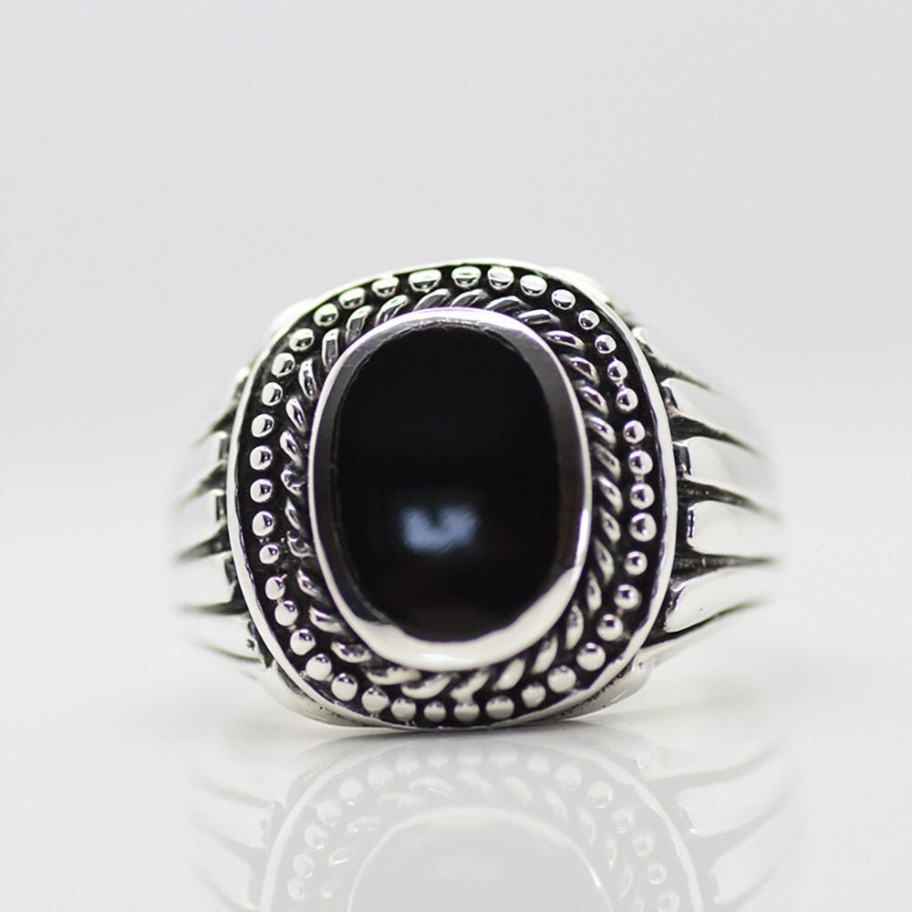 Inlaid Black Onyx Men's Ring in Sterling Silver 925 | Etsy