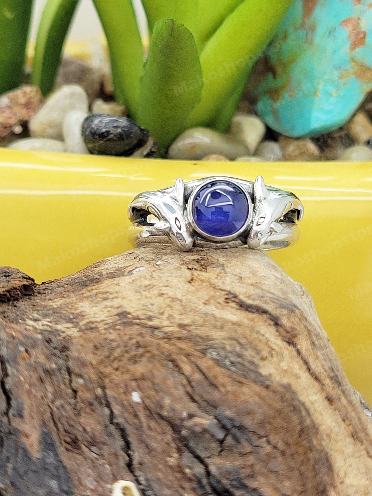 ★pandorum★ Orca ring synthetic sapphire PR-011 Killer Whales Orca Ring With Blue Sapphire or Other Gemstone