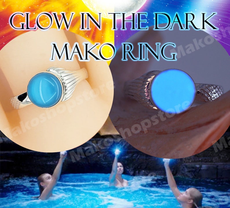 Glow in the dark Real Mako Mermaid Moonpool Island of secrets Ring Sterling Silver 925 for Real Fans image 3