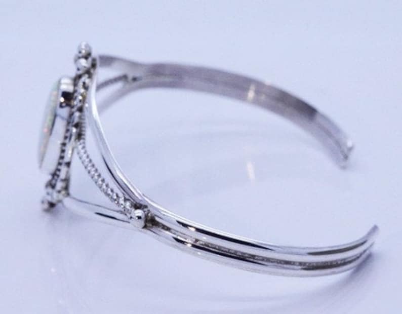 White Opal cuff bracelet in Sterling Silver 925