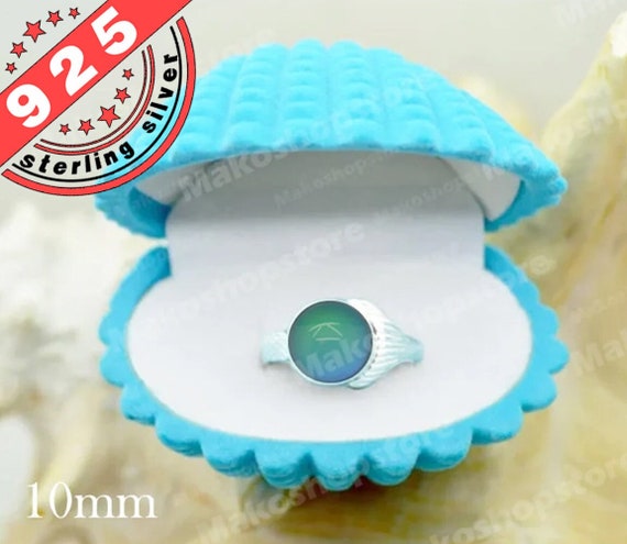 NEW 8mm Turquoise Tiger-Eye The Real Mako Mermaid Ring Sterling Silver 925  + Shell Box! size 4 to 10 Is…