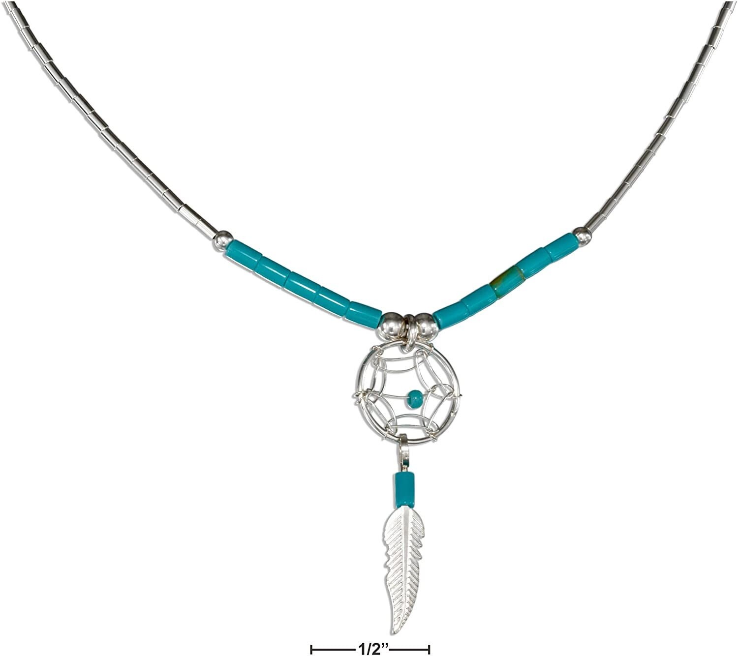Collana Acchiappasogni In Argento Sterling 925 Con Piuma E Ciondolo Turchese - YFN, 33x13mm - 6
