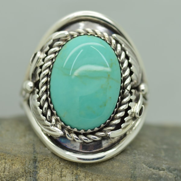 Turquoise Ring size 13.25 in Sterling Silver 925 by artisan