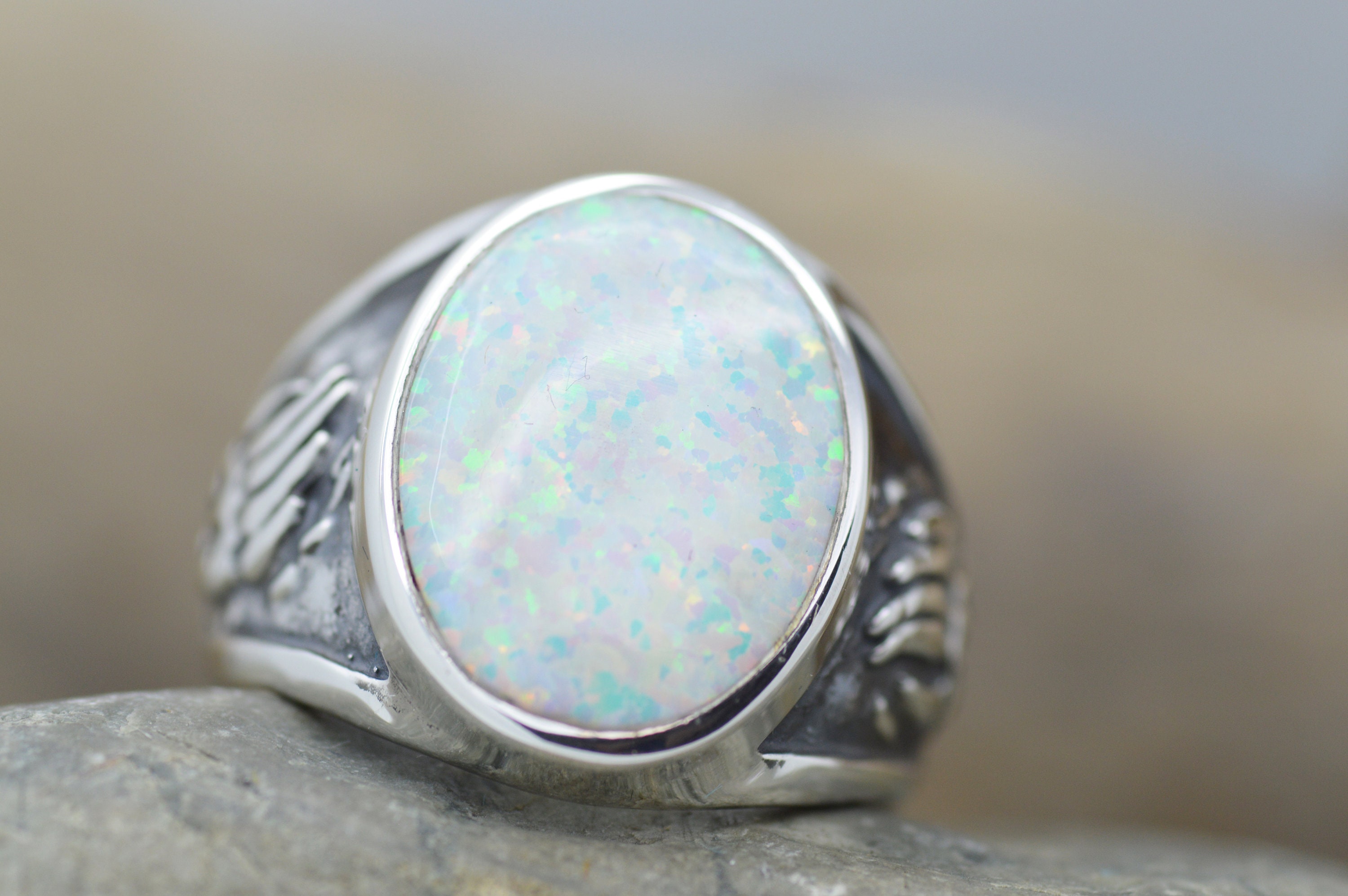 White Buffalo & Fire Opal Inlay Ring Size 8.5 main image 0