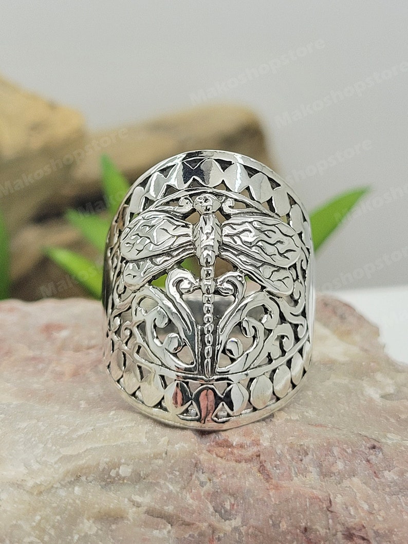 Wide Dragonfly Ring in Sterling Silver 925 Handmade in Any - Etsy