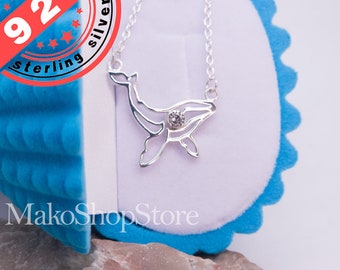 Swim with me! Whale and Birthstone Sterling Silver 925 Necklace adjustable 16 to 18 inches with gift box