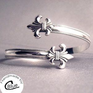 Verstelbare fleur-de-lis manchetarmband sterlingzilver 925 armband klein, medium, groot of XL