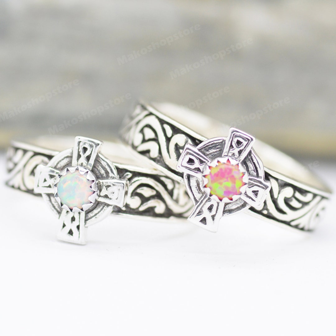 Celtic Cross Band Ring With Gemstone in Sterling Silver 925 - Etsy