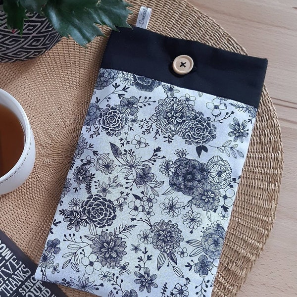 Pochette à livre, Modèle Fleurs en Noir&Blanc