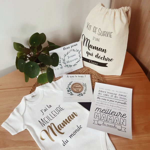 Kit de survie personnalisé pour Papa, Maman, Jeunes Parents / Pochon Cadeau / Coffret Cadeau / Cadeau de naissance / Cadeau Babyshower