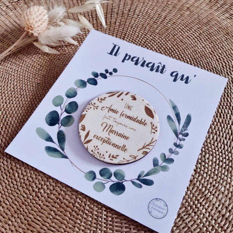 Magnet en bois gravé Citation, Cadeau pour Parrain, Marraine Demande Parrain/Marraine Annonce naissance zdjęcie 8