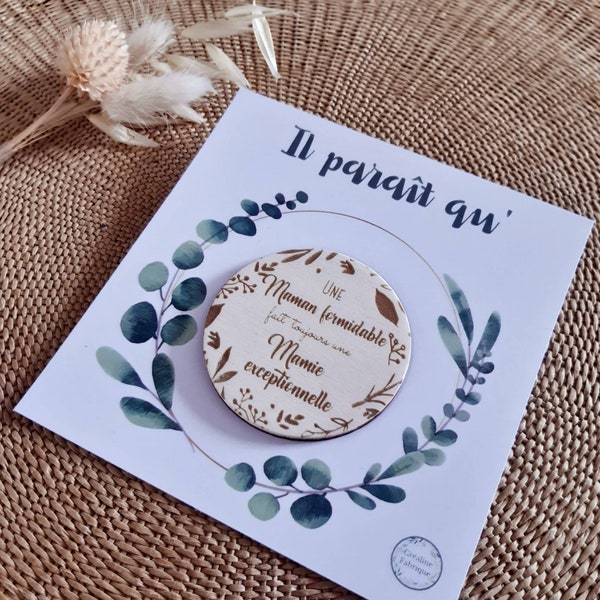 Magnet en bois gravé, Citation, Cadeau pour Papy/Mamie, Tonton/Tata - Annonce grossesse, future naissance