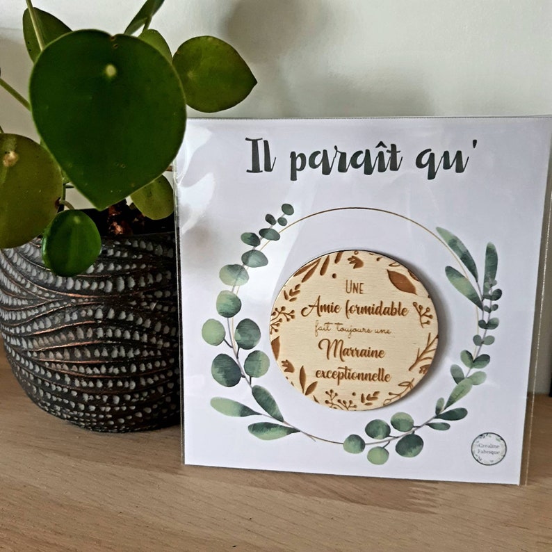 Magnet en bois gravé Citation, Cadeau pour Parrain, Marraine Demande Parrain/Marraine Annonce naissance zdjęcie 9