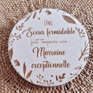 Magnet en bois gravé Citation, Cadeau pour Parrain, Marraine Demande Parrain/Marraine Annonce naissance zdjęcie 10